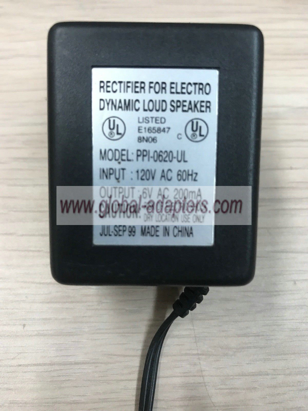 6VAC 200mA AC Adapter Rectifier for DYNAMIC Loud Speaker Model PPI-0620-UL Power Supply